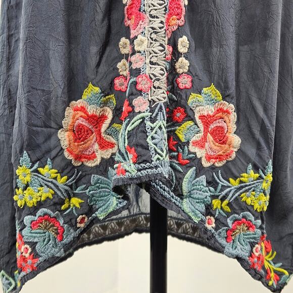 Johnny Was Embroidered Tunic Mini Dress Gray Rayon | Women's Small - Picture 5 of 16